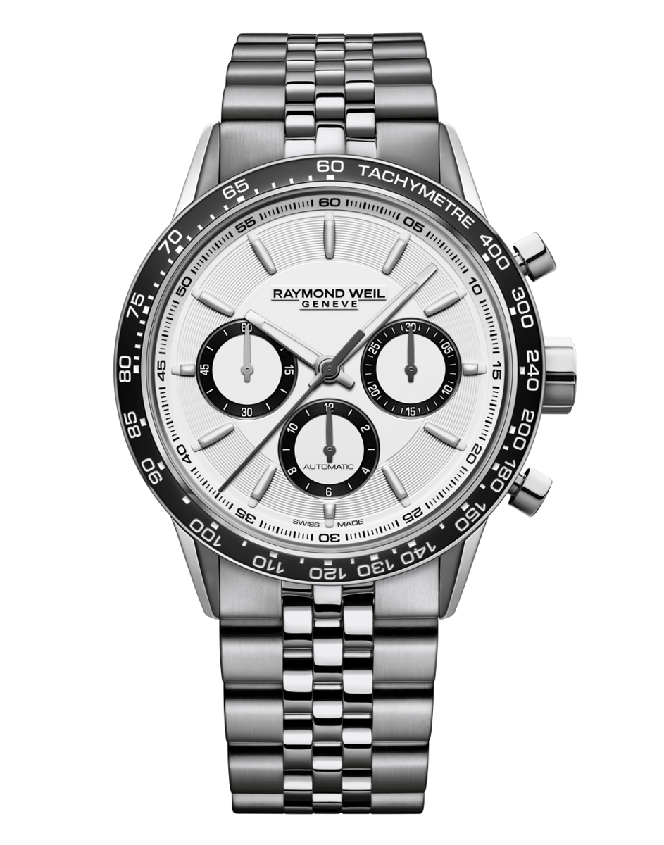 Raymond Weil Freelancer Calibre RW5030 White Dial Stainless Steel Mens Chronograph Watch 7741-ST1-30021