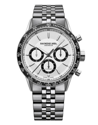 Raymond Weil Freelancer Calibre RW5030 White Dial Stainless Steel Mens Chronograph Watch 7741-ST1-30021