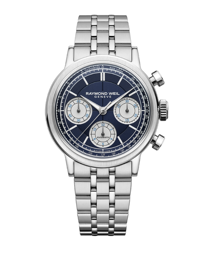 Raymond Weil Millesime Blue Sector Dial Stainless Steel Mens Chronograph Watch 7765-ST-50651