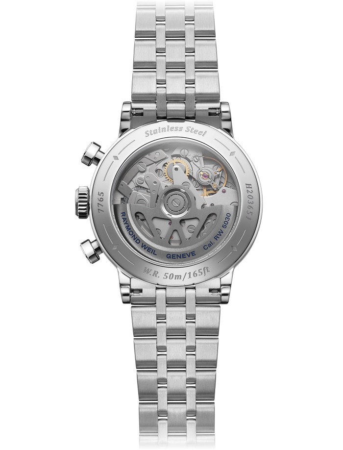 Raymond Weil Millesime Blue Sector Dial Stainless Steel Mens Chronograph Watch 7765-ST-50651