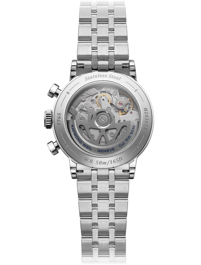 Raymond Weil Millesime Blue Sector Dial Stainless Steel Mens Chronograph Watch 7765-ST-50651