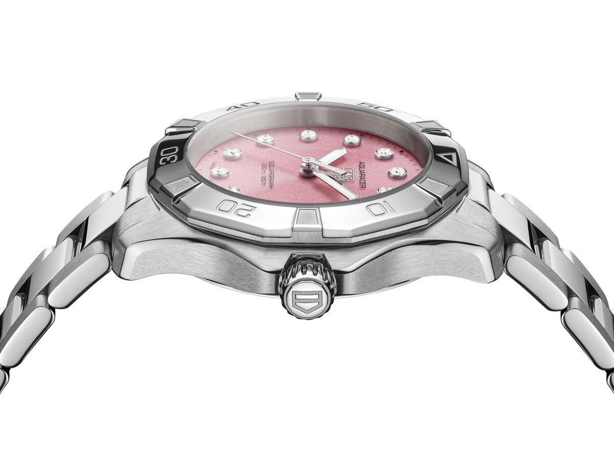 TAG Heuer Aquaracer Professional 200 Solargraph Stainless Steel Diamond Set Pink Dial Womens Quartz 34mm Watch WBP1318.BA0005