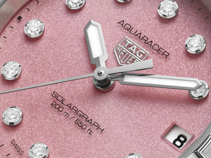 TAG Heuer Aquaracer Professional 200 Solargraph Stainless Steel Diamond Set Pink Dial Womens Quartz 34mm Watch WBP1318.BA0005