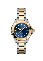 TAG Heuer Aquaracer Professional 200 Solargraph Two Tone Blue Diamond Set Dial Womens Quartz 34mm Watch WBP1323.BB0004