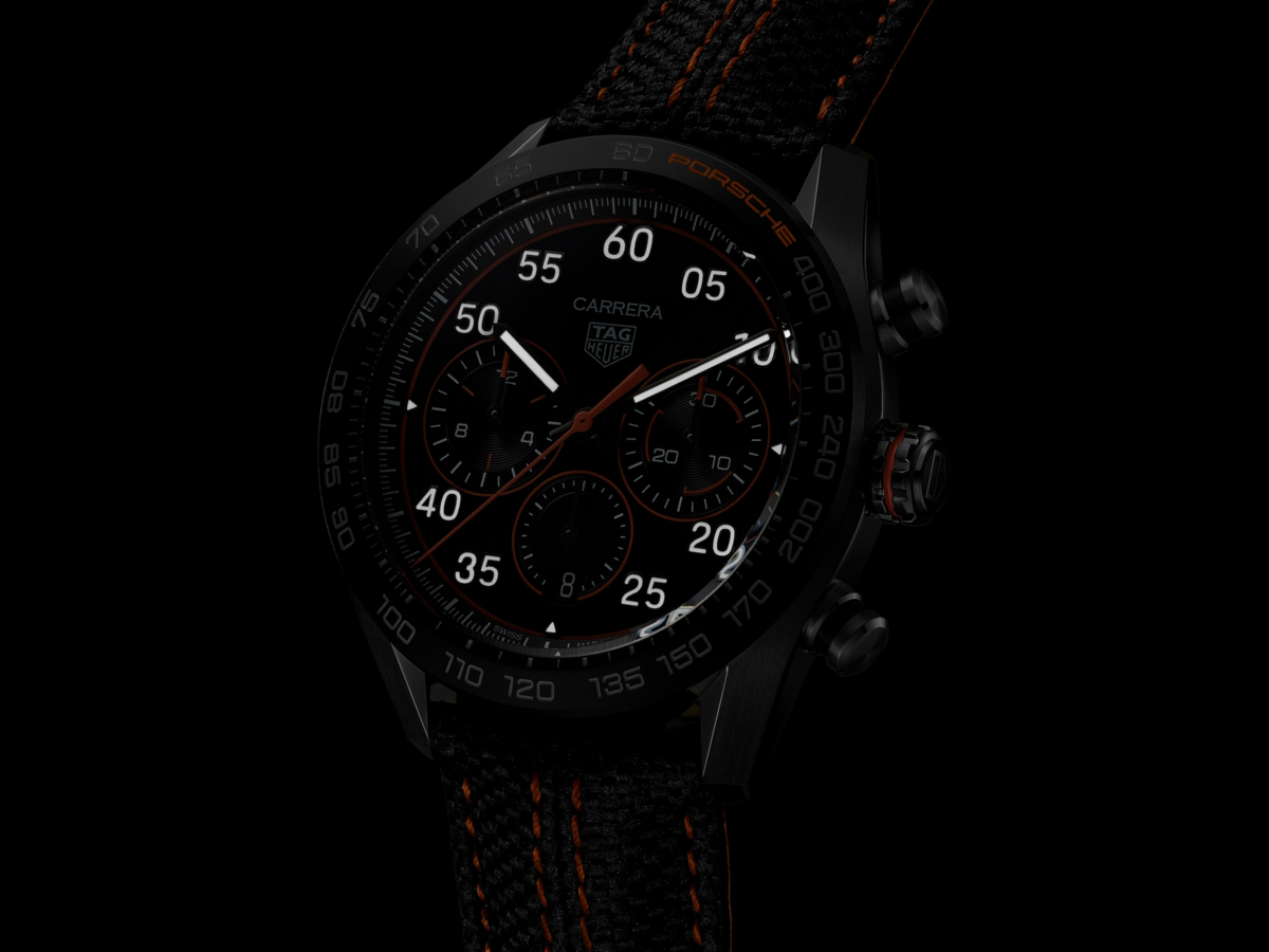 TAG Heuer Carrera X Porsche Orange Racing Calibre HEUER 02 Automatic Black DLC Stainless Steel Special Edition Mens Chronograph Watch