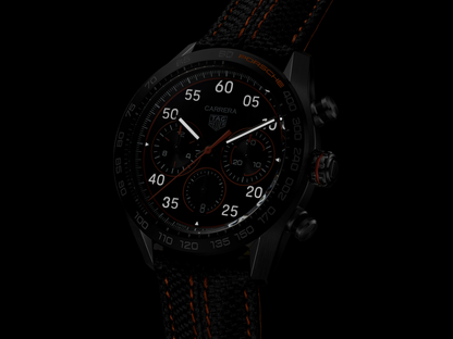TAG Heuer Carrera X Porsche Orange Racing Calibre HEUER 02 Automatic Black DLC Stainless Steel Special Edition Mens Chronograph Watch