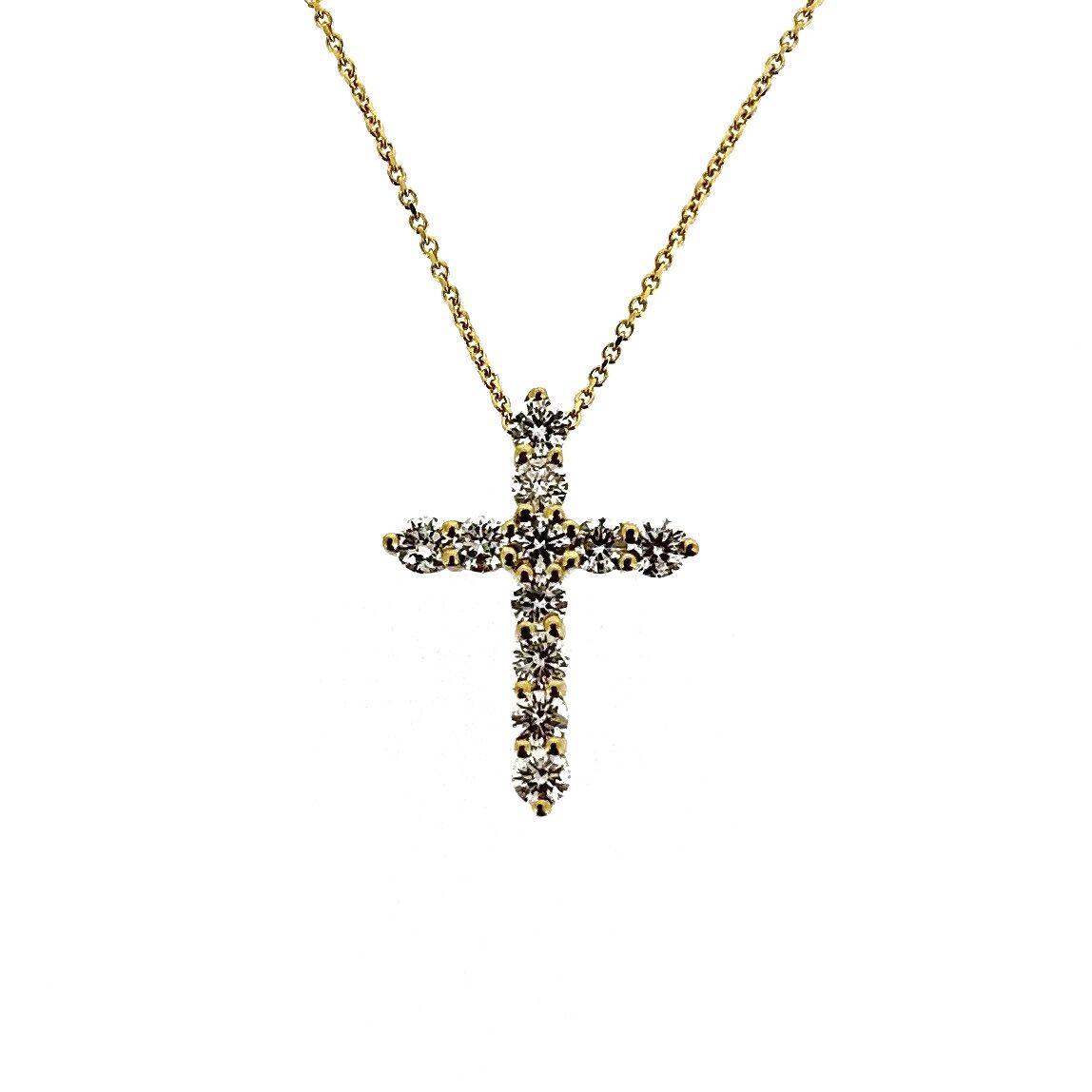 14ct Gold Diamond Set Cross Slider Pendant Necklace