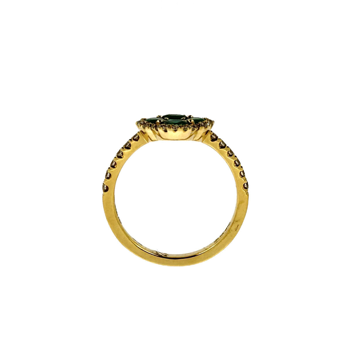 14ct Gold Emerald & Diamond Set Quatrefoil Cluster Ring