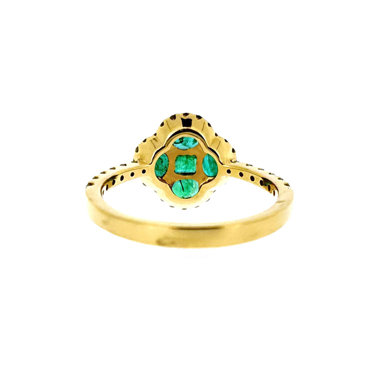 14ct Gold Emerald & Diamond Set Quatrefoil Cluster Ring
