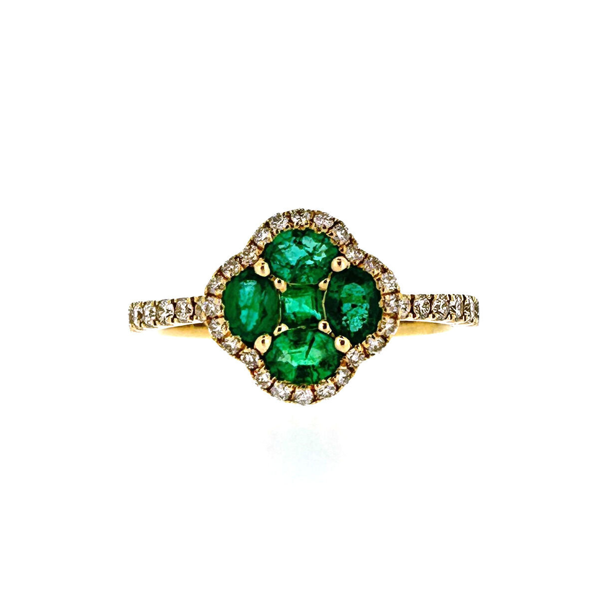 14ct Gold Emerald & Diamond Set Quatrefoil Cluster Ring