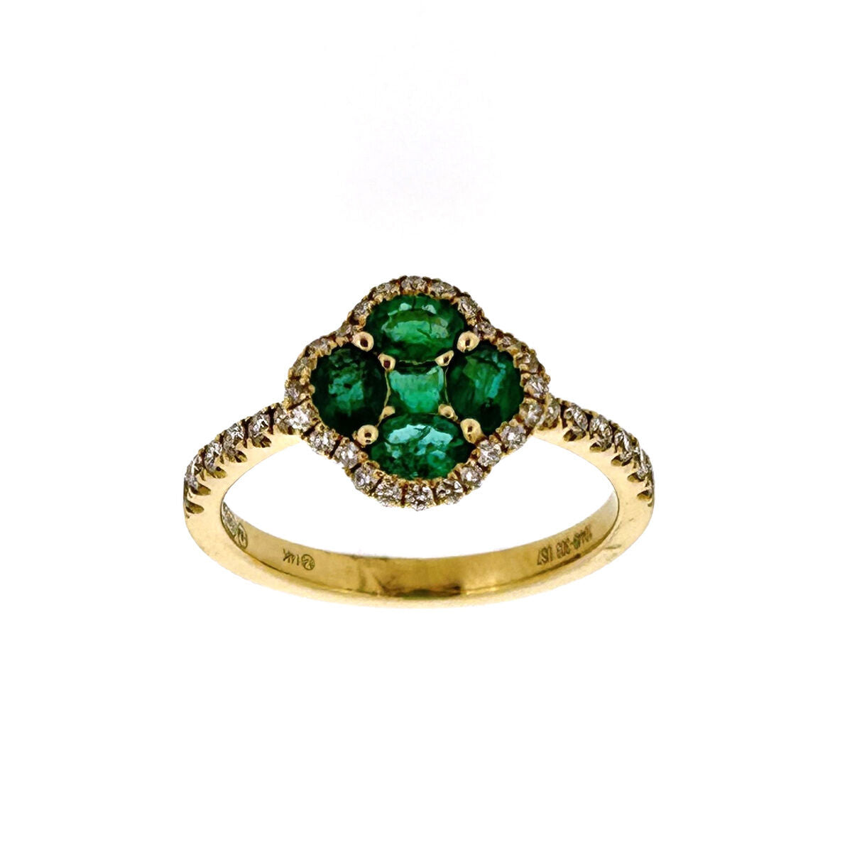 14ct Gold Emerald & Diamond Set Quatrefoil Cluster Ring