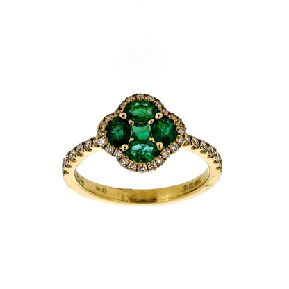 14ct Gold Emerald & Diamond Set Quatrefoil Cluster Ring