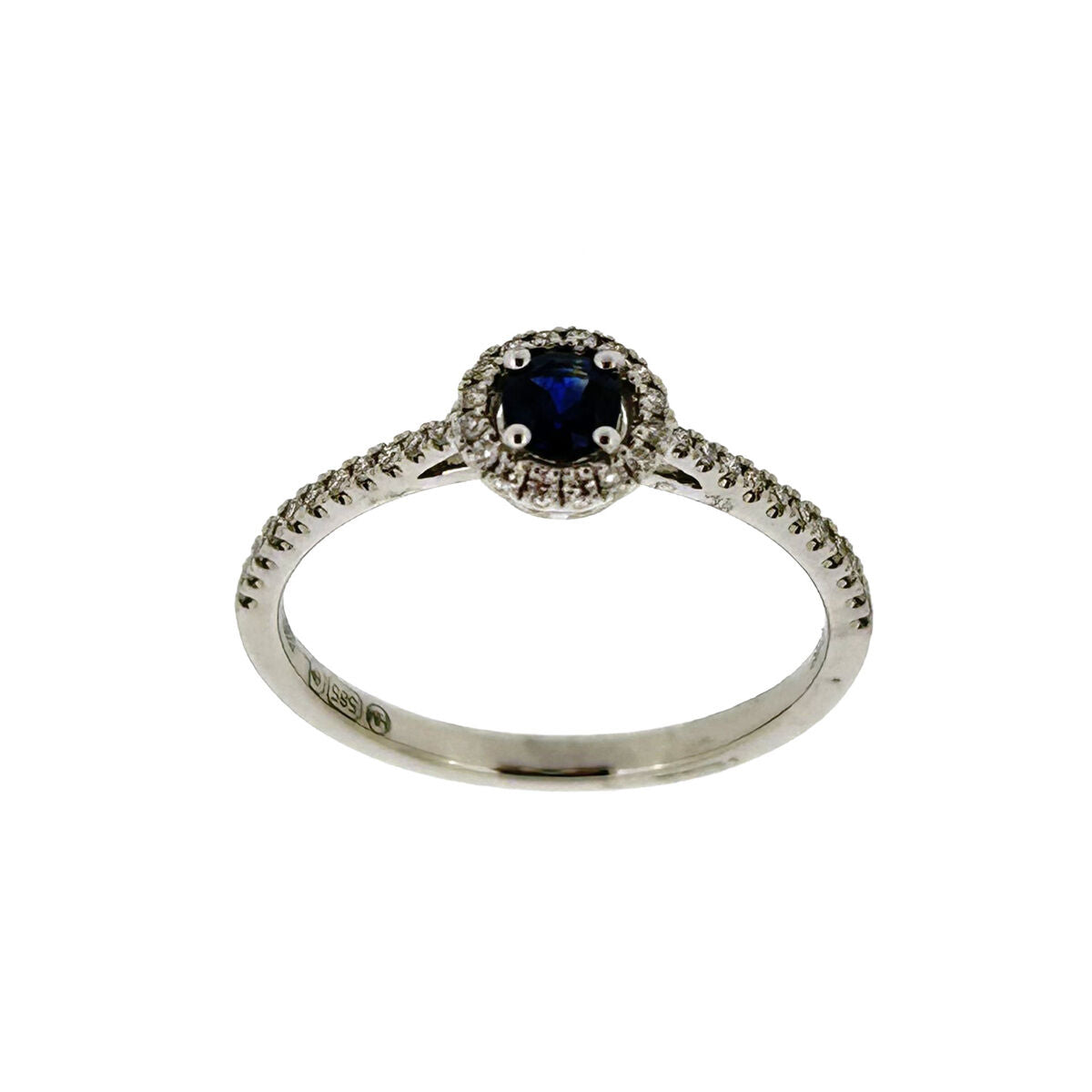 14ct White Gold Sapphire & Diamond Set Halo Cluster Ring