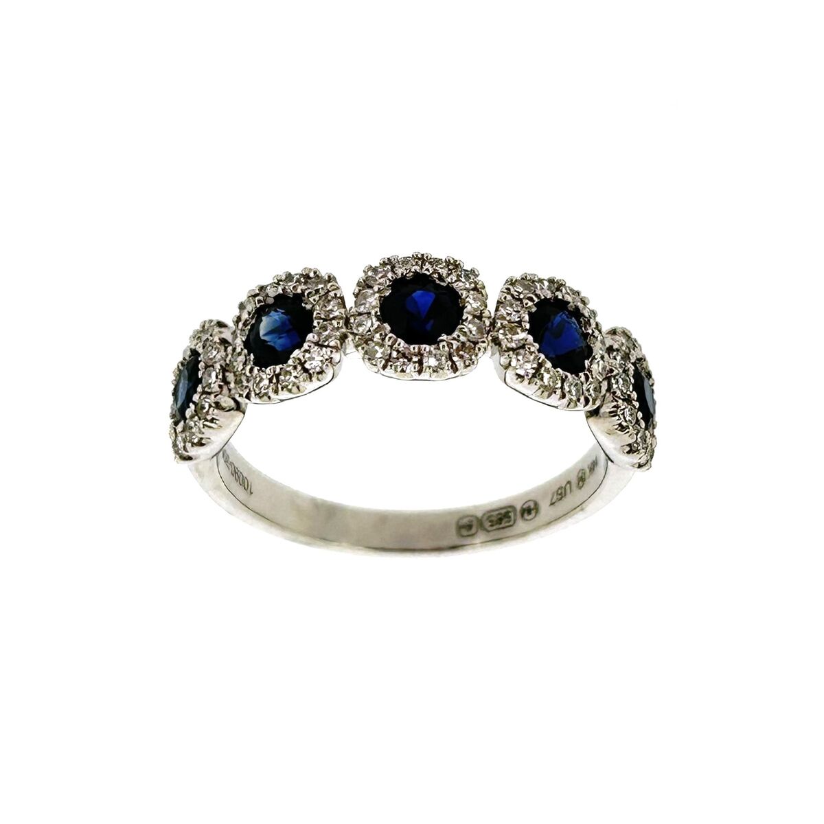 14ct White Gold Sapphire & Diamond Set Multi-Cluster Dress Ring