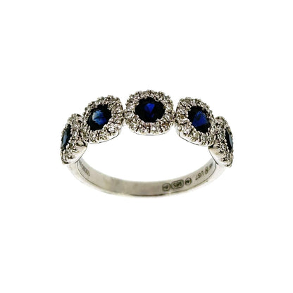 14ct White Gold Sapphire & Diamond Set Multi-Cluster Dress Ring