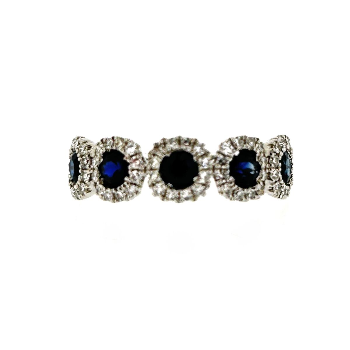 14ct White Gold Sapphire & Diamond Set Multi-Cluster Dress Ring