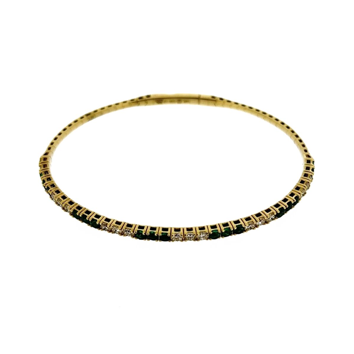 14ct Yellow Gold Emerald & Diamond Set Flexi Bangle