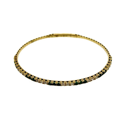 14ct Yellow Gold Emerald & Diamond Set Flexi Bangle
