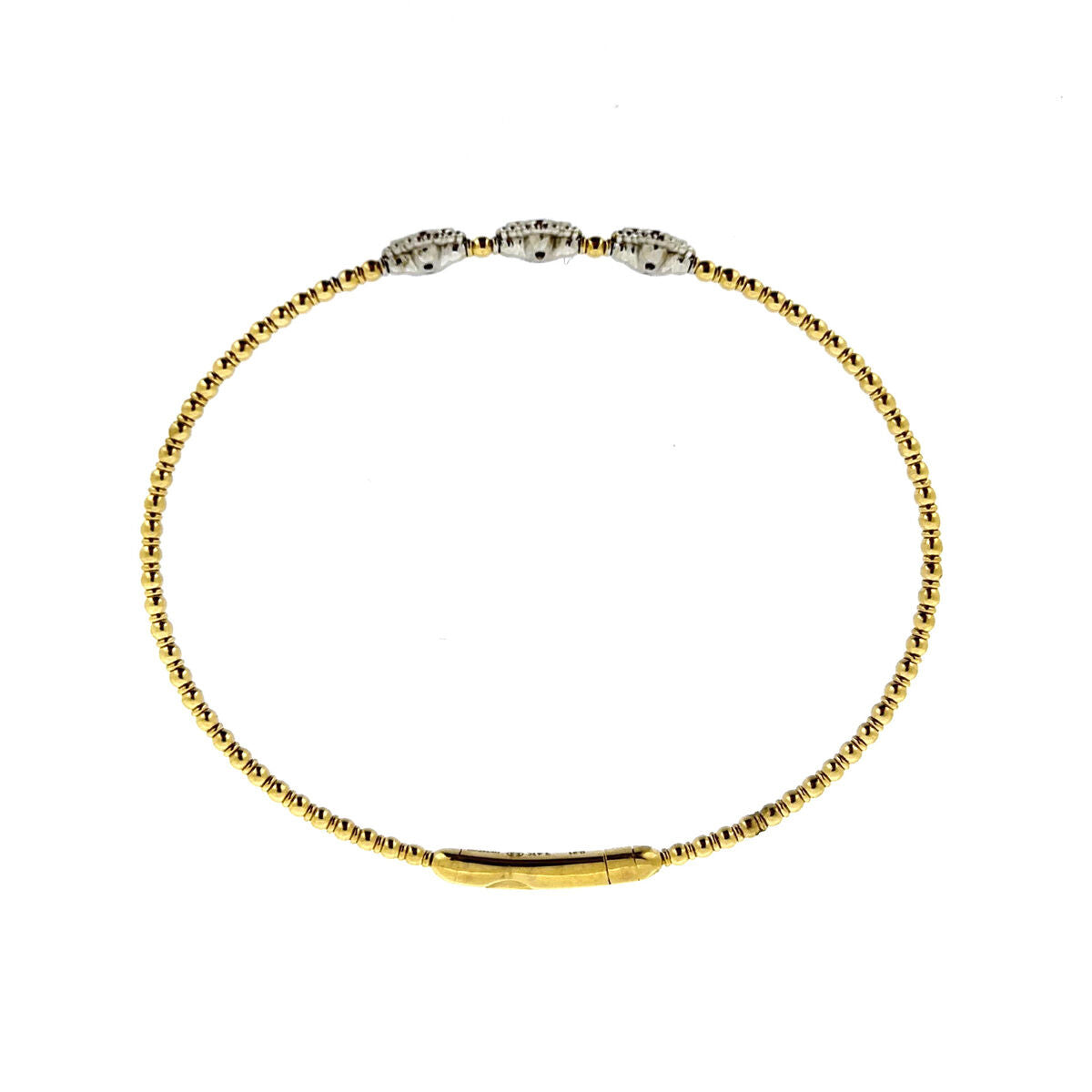 14ct Yellow & White Gold Two Tone Quatrefoil Diamond Set Flexi Bangle