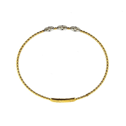 14ct Yellow & White Gold Two Tone Quatrefoil Diamond Set Flexi Bangle