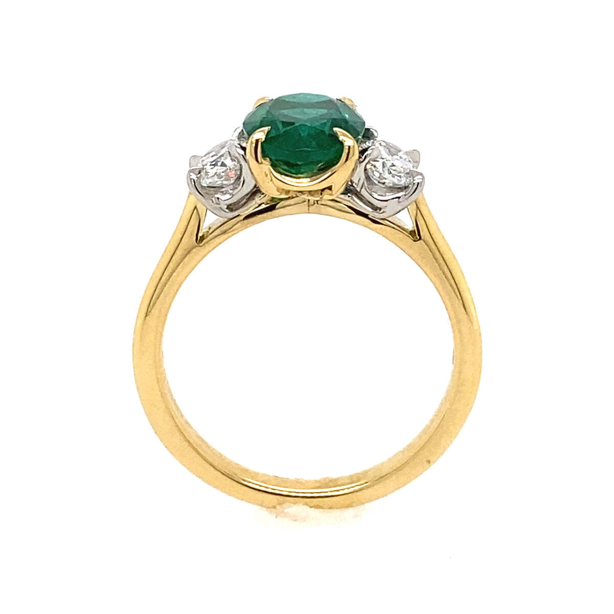18ct Gold and Platinum Oval Cut Emerald & Diamond Set Three Stone Trilogy Ring