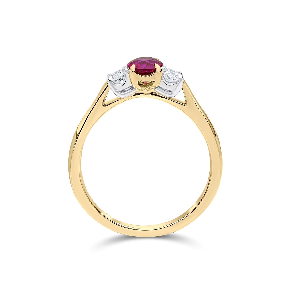 18ct Gold and Platinum Oval Cut Ruby & Diamond Set Three Stone Trilogy Ring