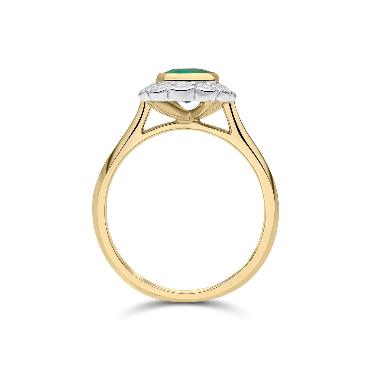 18ct Gold and Platinum Oval Emerald & Diamond Set Cluster Ring