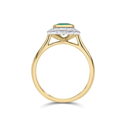18ct Gold and Platinum Oval Emerald & Diamond Set Cluster Ring