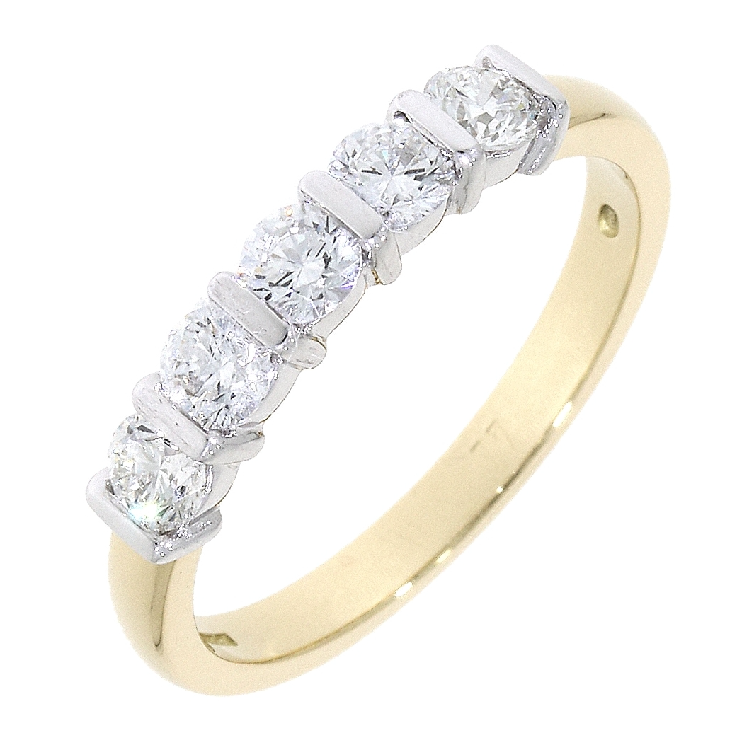 18ct Gold Bar Set Diamond 0.74ct Five Stone Half Eternity Ring