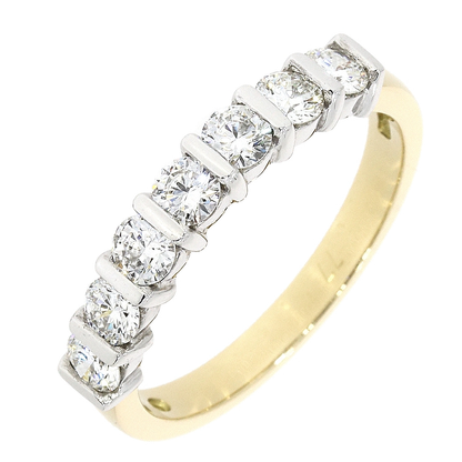 18ct Gold Bar Set Diamond 0.83ct Seven Stone Half Eternity Ring
