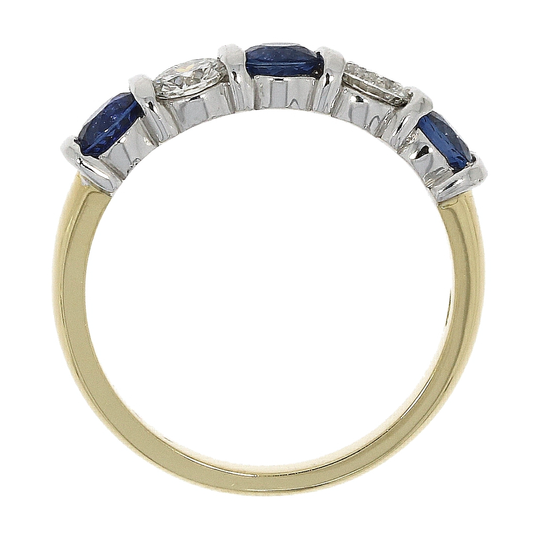 18ct Gold Bar Set Sapphire & Diamond Five Stone Half Eternity Ring