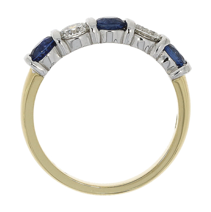 18ct Gold Bar Set Sapphire & Diamond Five Stone Half Eternity Ring