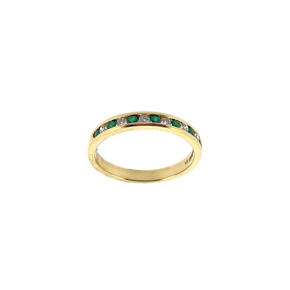 18ct Gold Emerald & Diamond Channel Set Half Eternity Ring