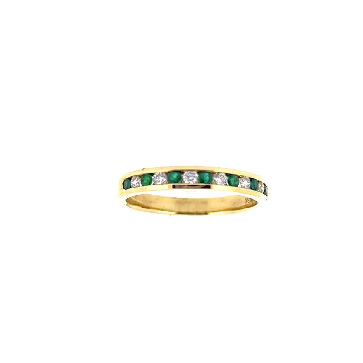 18ct Gold Emerald & Diamond Channel Set Half Eternity Ring