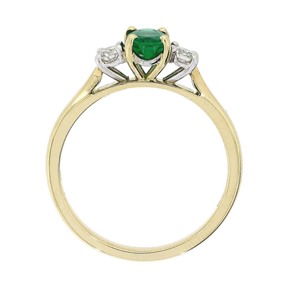 18ct Gold Emerald & Diamond Set Three Stone Trilogy Ring