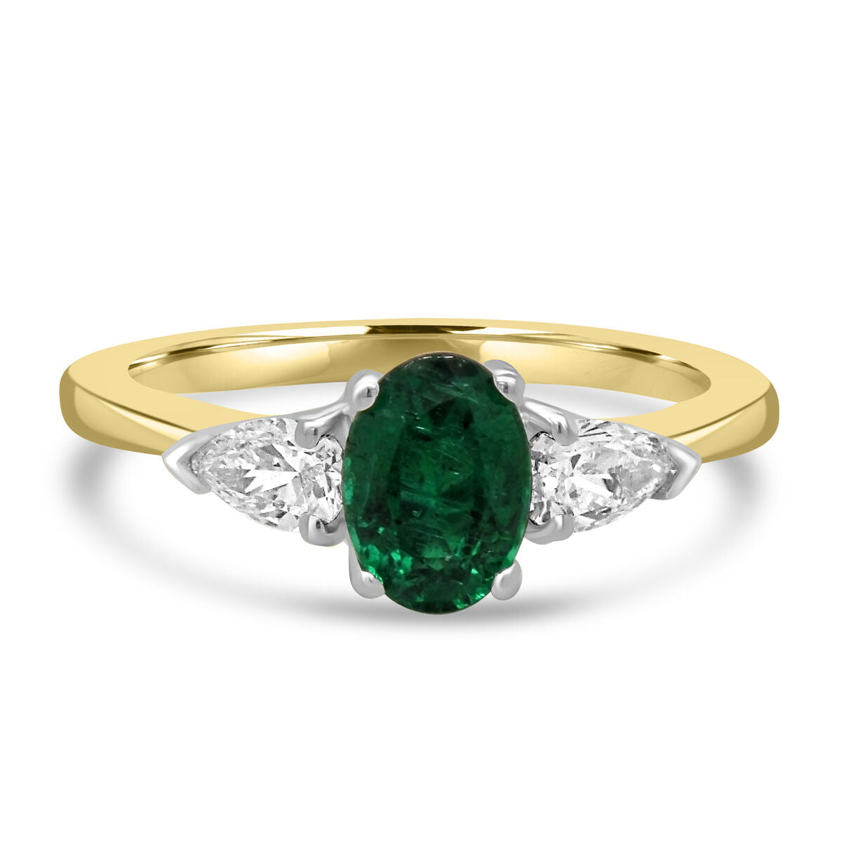 18ct Gold Emerald & Diamond Set Three Stone Trilogy Ring