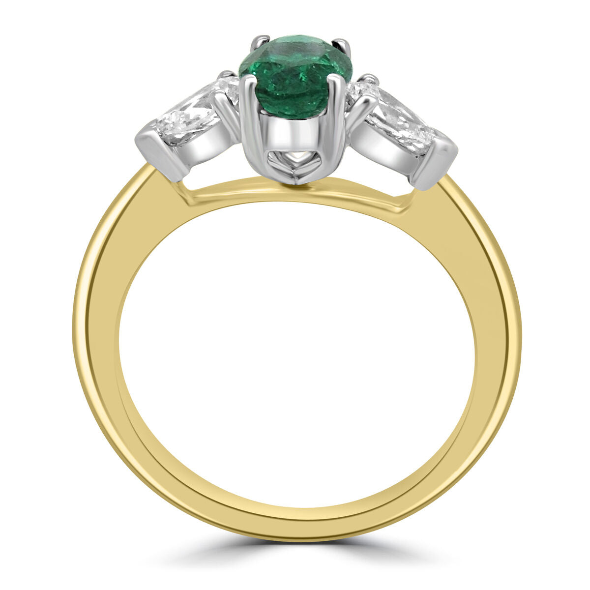 18ct Gold Emerald & Diamond Set Three Stone Trilogy Ring