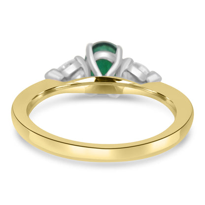 18ct Gold Emerald & Diamond Set Three Stone Trilogy Ring