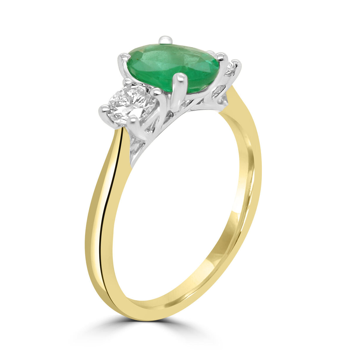 18ct Gold Emerald & Diamond Set Three Stone Trilogy Ring