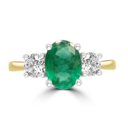 18ct Gold Emerald & Diamond Set Three Stone Trilogy Ring
