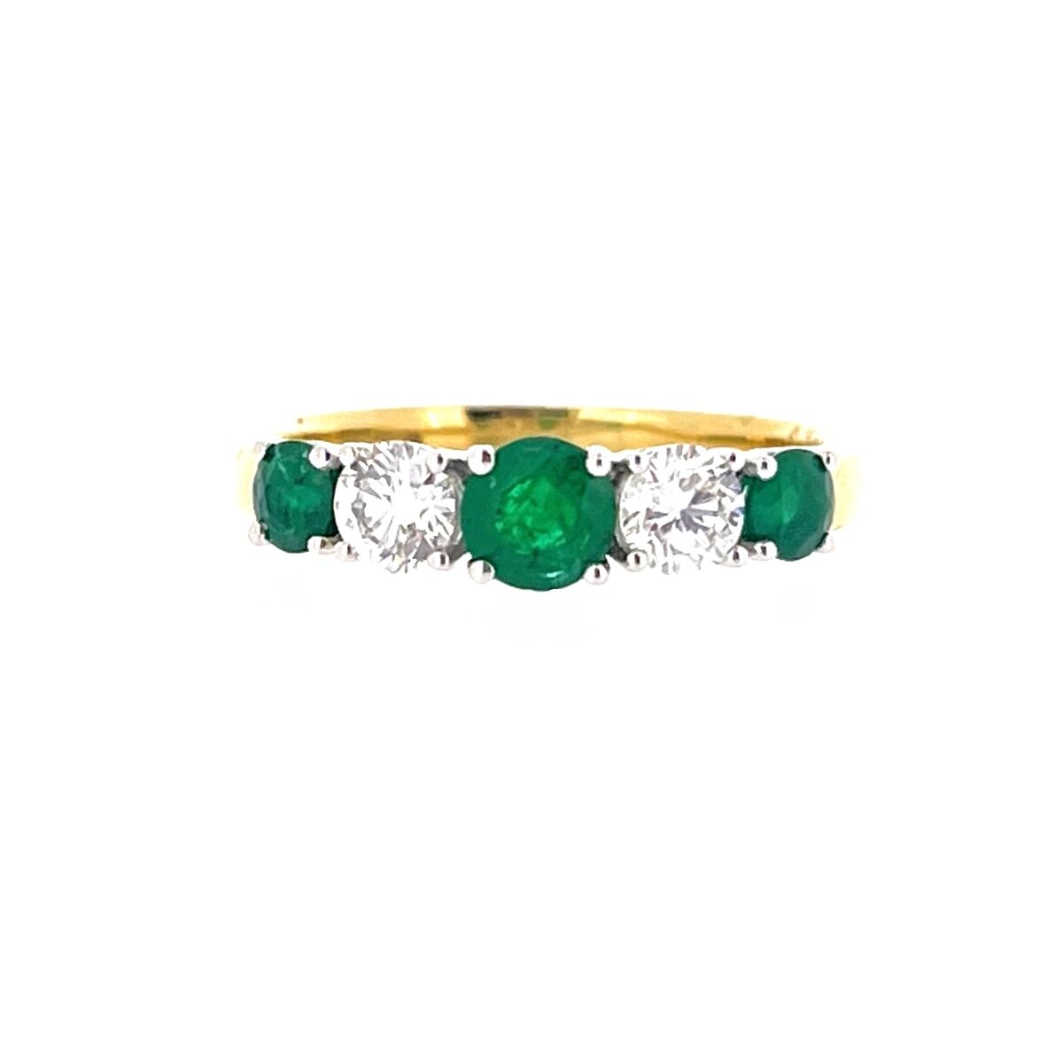 18ct Gold Graduated Emerald & Diamond Set Five Stone Half-Eternity Dress Ring