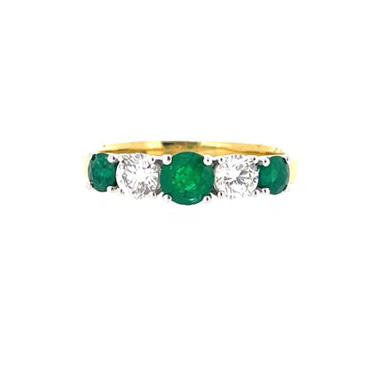 18ct Gold Graduated Emerald & Diamond Set Five Stone Half-Eternity Dress Ring