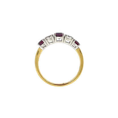 18ct Gold Graduated Ruby & Diamond Set Five Stone Half-Eternity Dress Ring