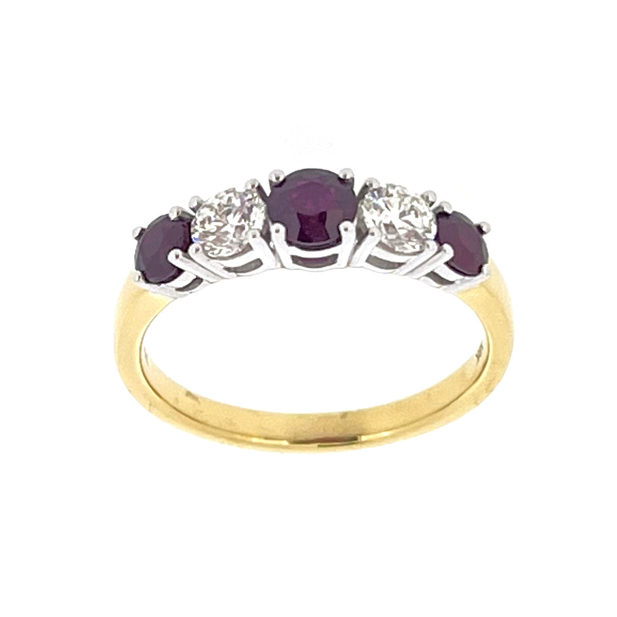 18ct Gold Graduated Ruby & Diamond Set Five Stone Half-Eternity Dress Ring