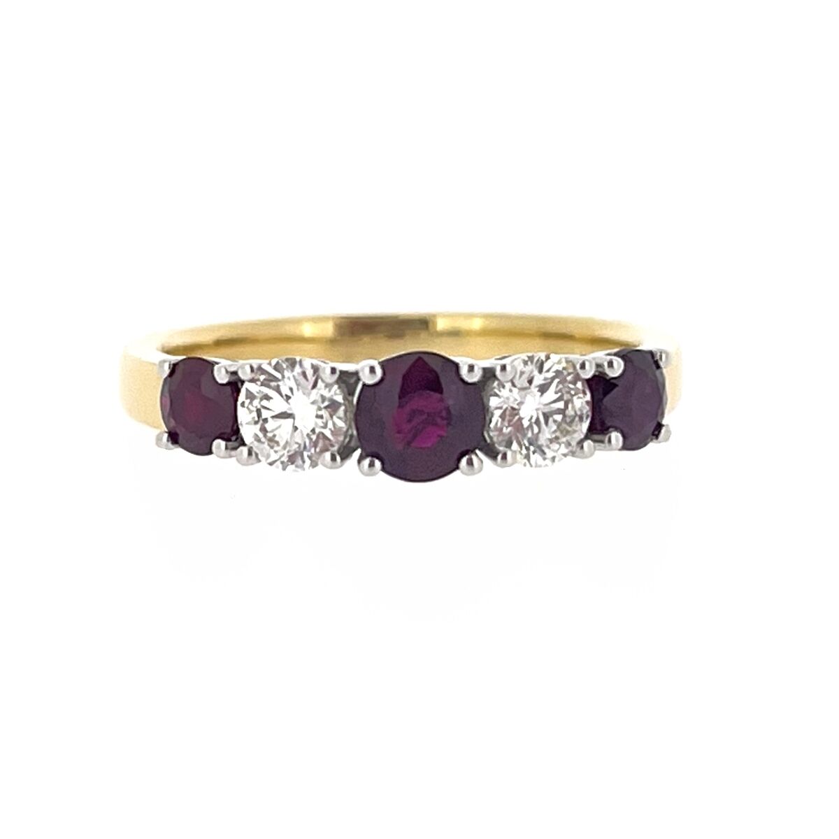 18ct Gold Graduated Ruby & Diamond Set Five Stone Half-Eternity Dress Ring
