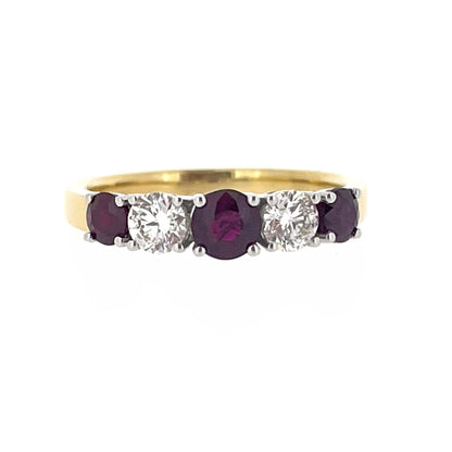 18ct Gold Graduated Ruby & Diamond Set Five Stone Half-Eternity Dress Ring