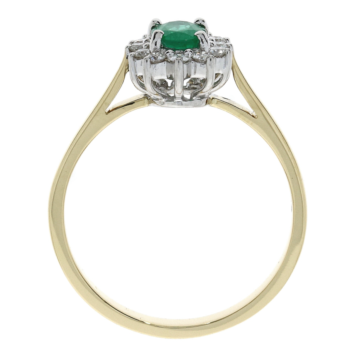 18ct Gold Oval Emerald & Diamond Set Cluster Ring