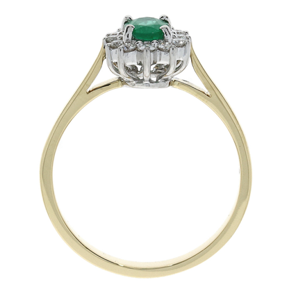 18ct Gold Oval Emerald & Diamond Set Cluster Ring