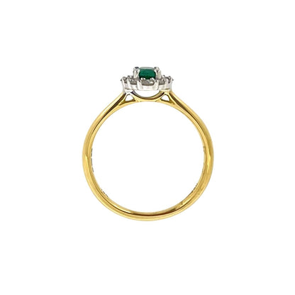 18ct Gold Oval Emerald & Diamond Set Cluster Ring