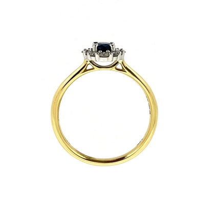 18ct Gold Oval Sapphire & Diamond Set Cluster Ring
